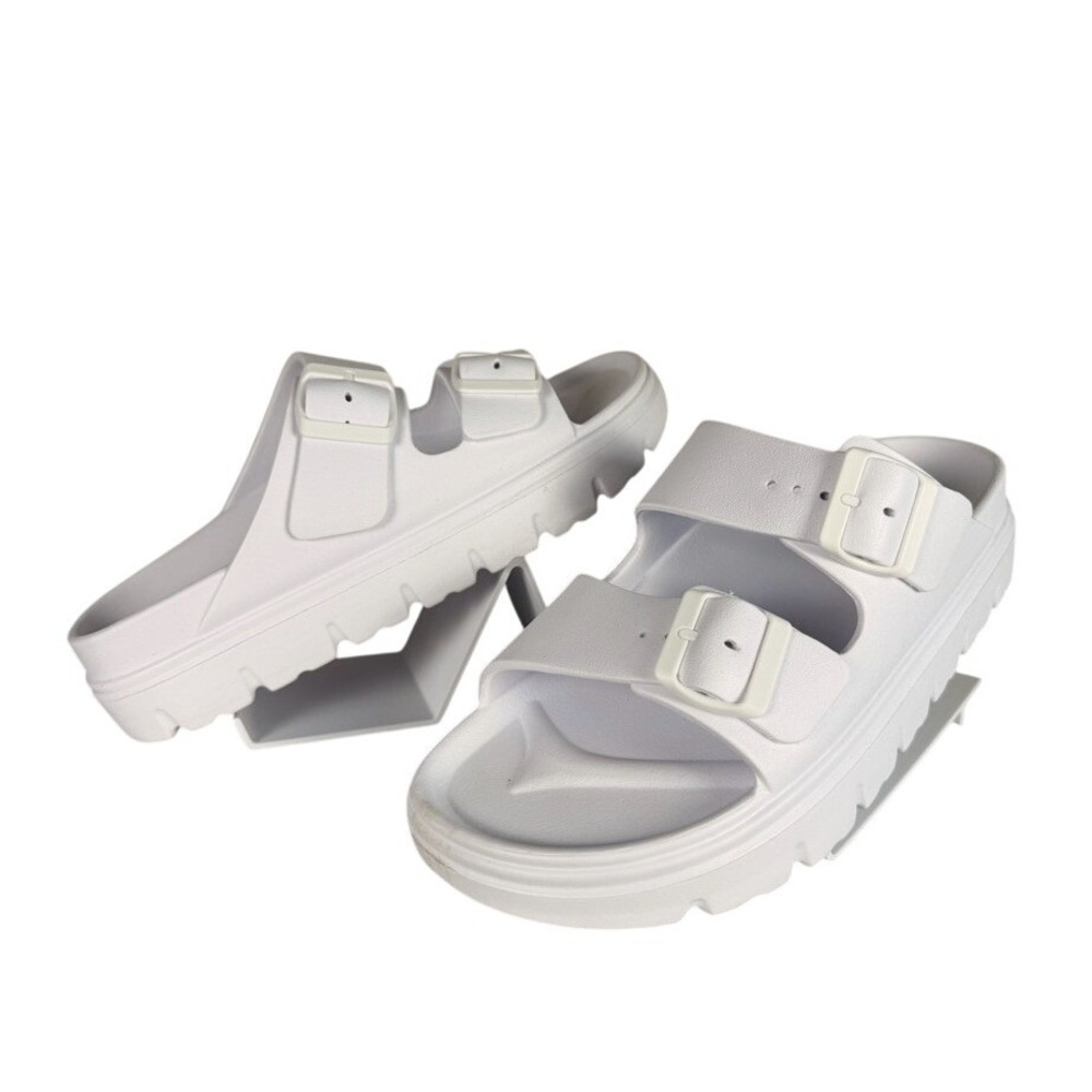Funky Monkey Women White Double Buckle Chunky‎ Platform Slide Sandals Size 10